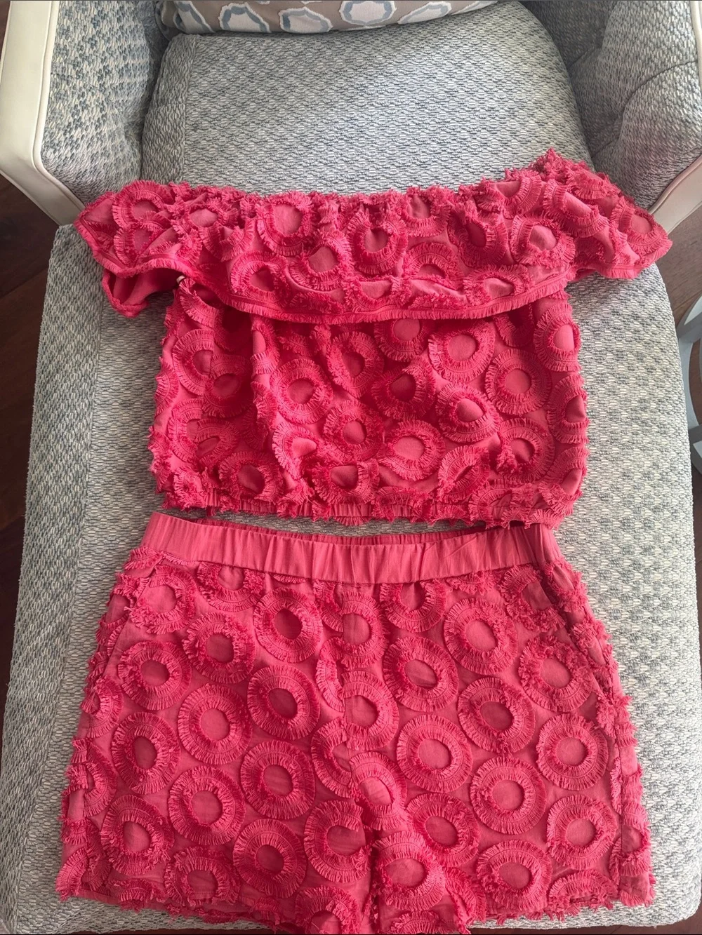 Trina Turk Coral Pink Off-Shoulder Top & Shorts Set